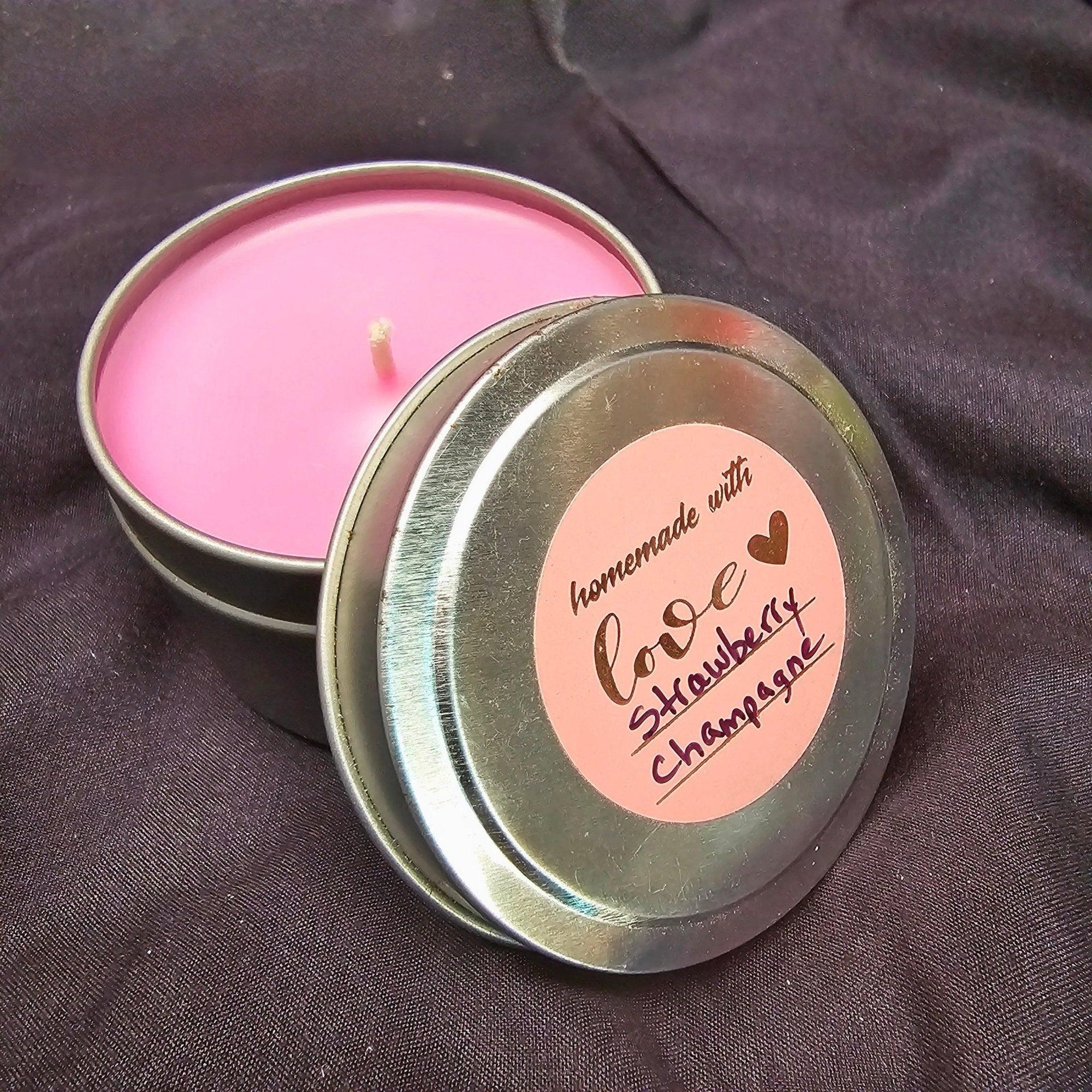 8oz. Candle Tin - Strawberry Champagne Tin Container Candle Flamingwick Candles & Wax Melts   