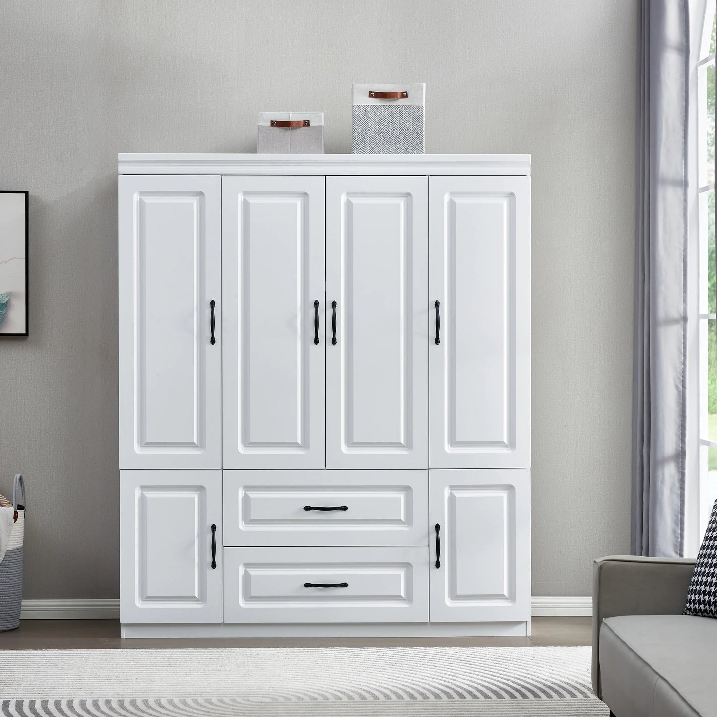 White Solid Wood Freestanding Wardrobe Closet for Clothes Storage. FlamingWick - Home Décor