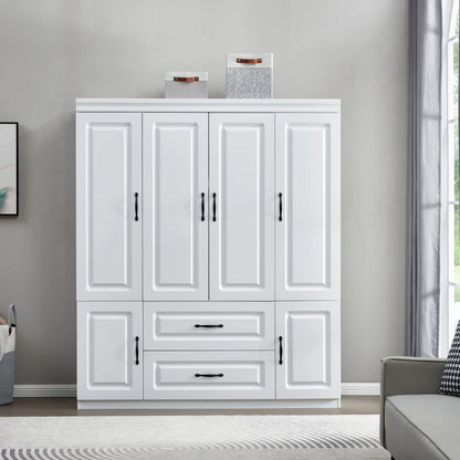 White Solid Wood Freestanding Wardrobe Closet for Clothes Storage. FlamingWick - Home Décor