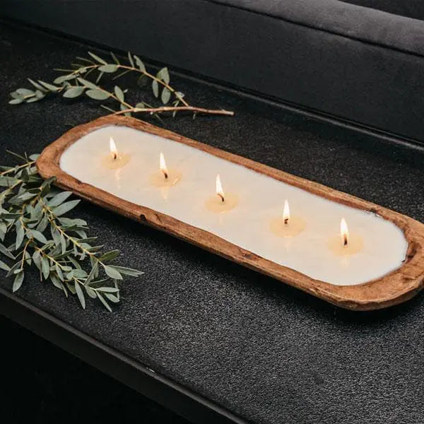 5-wick wooden dough bowl candle Dough Bowl Candle FlamingWick - Home Décor