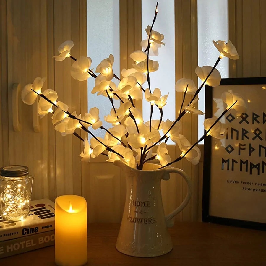 Willow Branch Lights lighting FlamingWick - Home Décor White Orchid