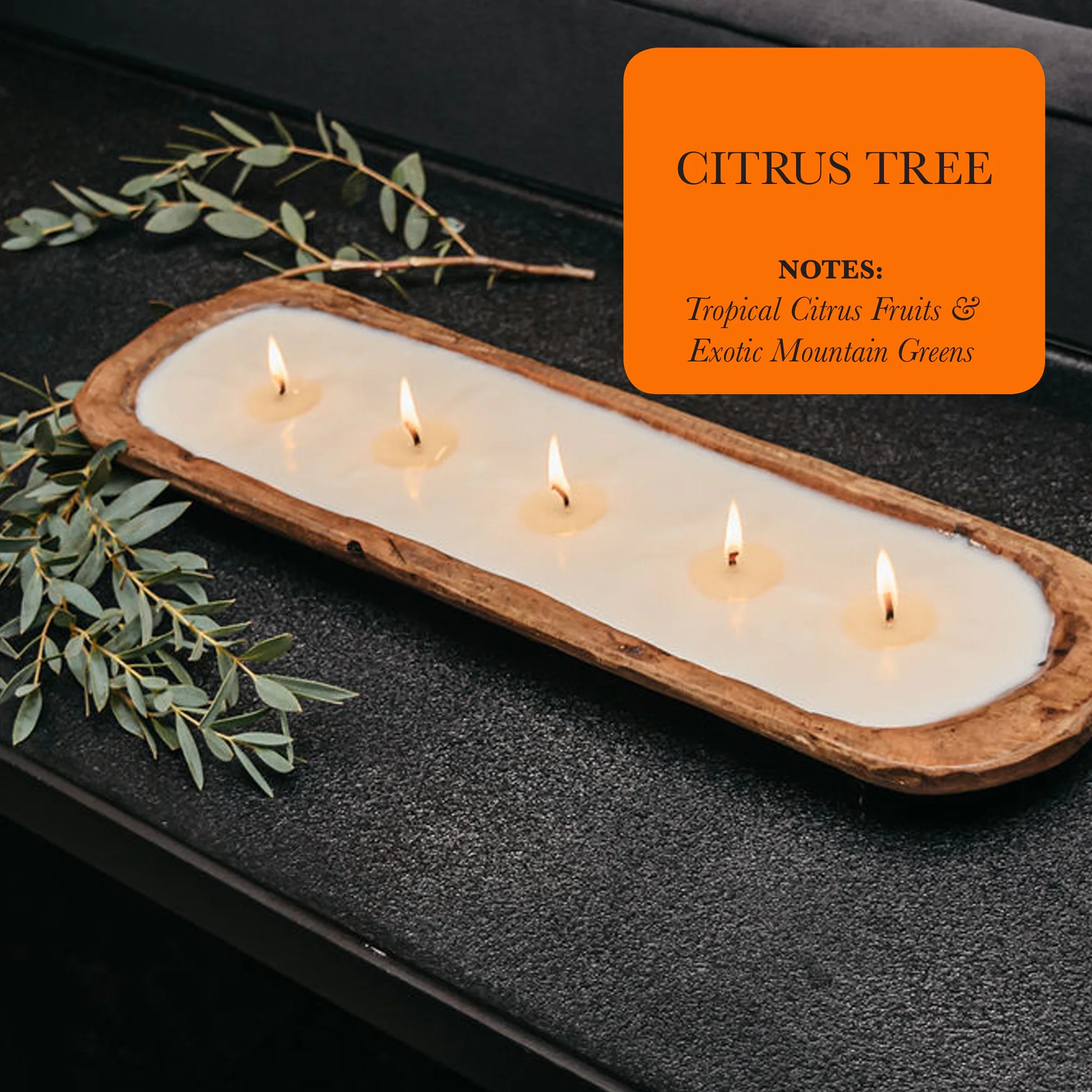 5-wick wooden dough bowl candle Dough Bowl Candle FlamingWick - Home Décor Citrus Tree