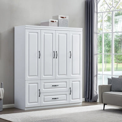 White Solid Wood Freestanding Wardrobe Closet for Clothes Storage. FlamingWick - Home Décor