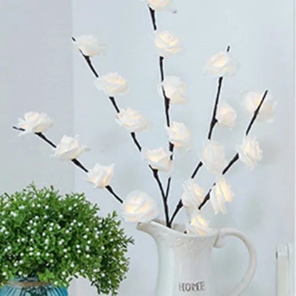 Willow Branch Lights lighting FlamingWick - Home Décor White Rose