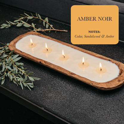 5-wick wooden dough bowl candle Dough Bowl Candle FlamingWick - Home Décor Amber Noir