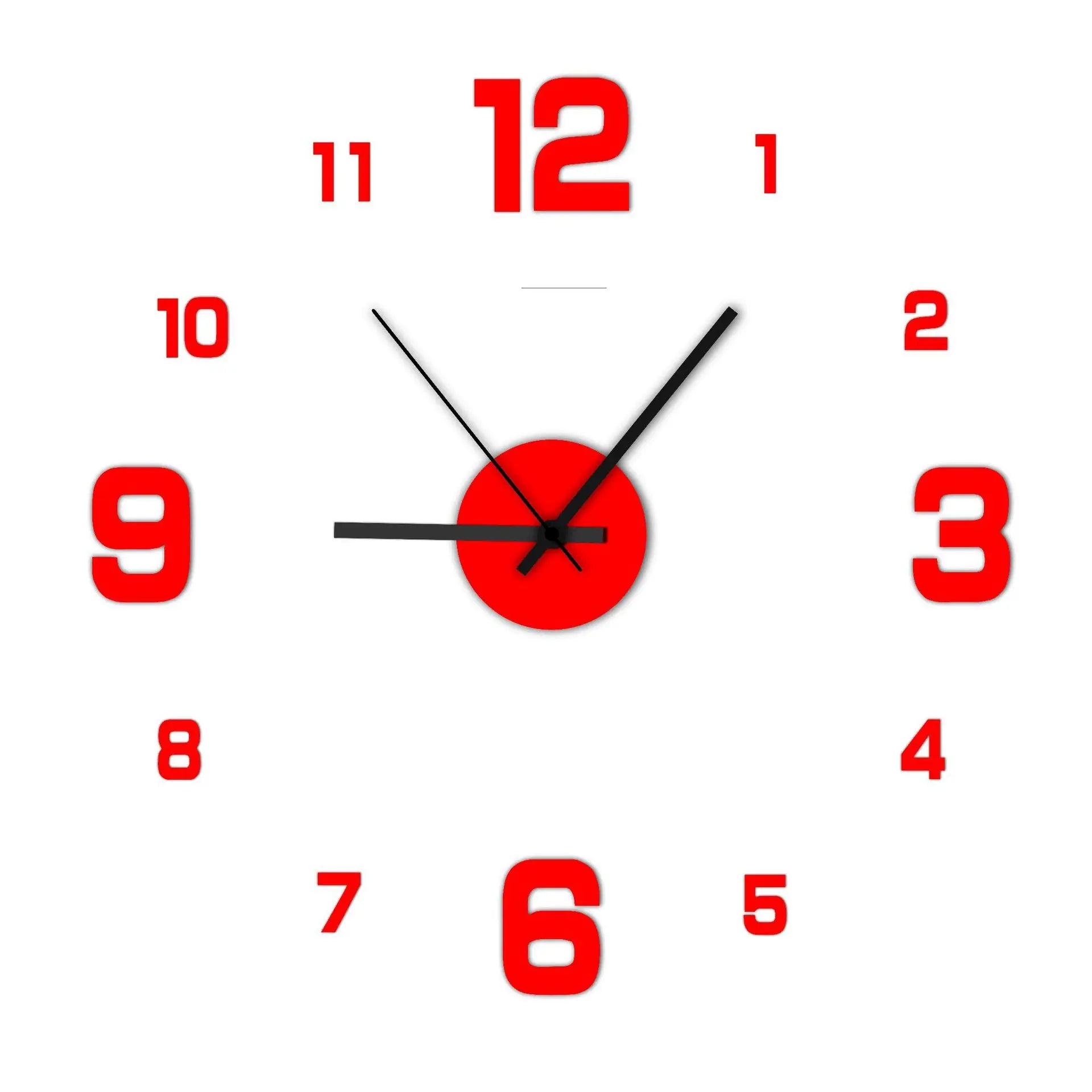 Frameless DIY Wall Clock Wall Decal wall clock FlamingWick Home Décor Red