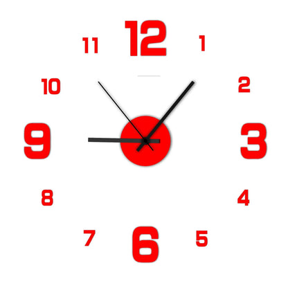 Frameless DIY Wall Clock Wall Decal wall clock FlamingWick Home Décor Red