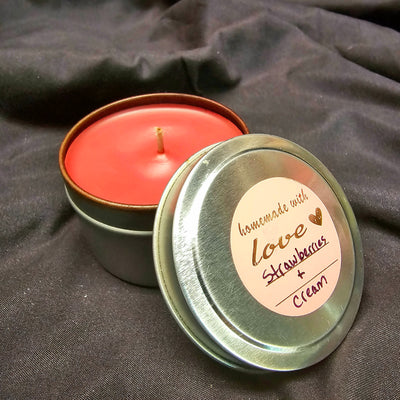 8oz. Candle Tin - Strawberries & Cream Travel Tin Candle FlamingWick Candles & Wax Melts