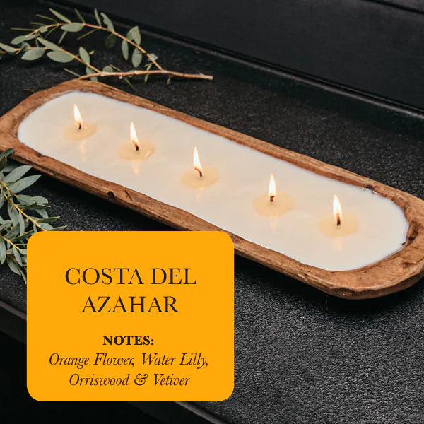 5-wick wooden dough bowl candle Dough Bowl Candle FlamingWick - Home Décor Costa Del Azahar