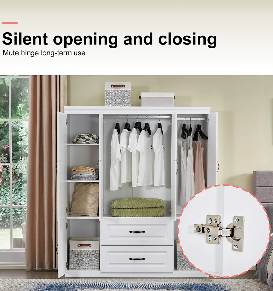 White Solid Wood Freestanding Wardrobe Closet for Clothes Storage. FlamingWick - Home Décor