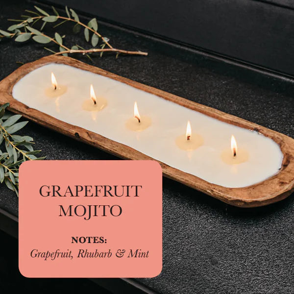 5-wick wooden dough bowl candle Dough Bowl Candle FlamingWick - Home Décor Grapefruit Mojito