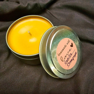 8oz. Candle Tin - Vanilla Champagne Scented Candle Tin Flamingwick Candles & Wax Melts