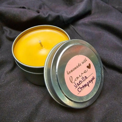 8oz. Candle Tin - Vanilla Champagne Scented Candle Tin Flamingwick Candles & Wax Melts